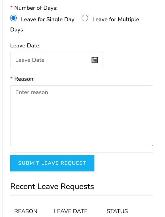 Zeiit institute Leave request portal